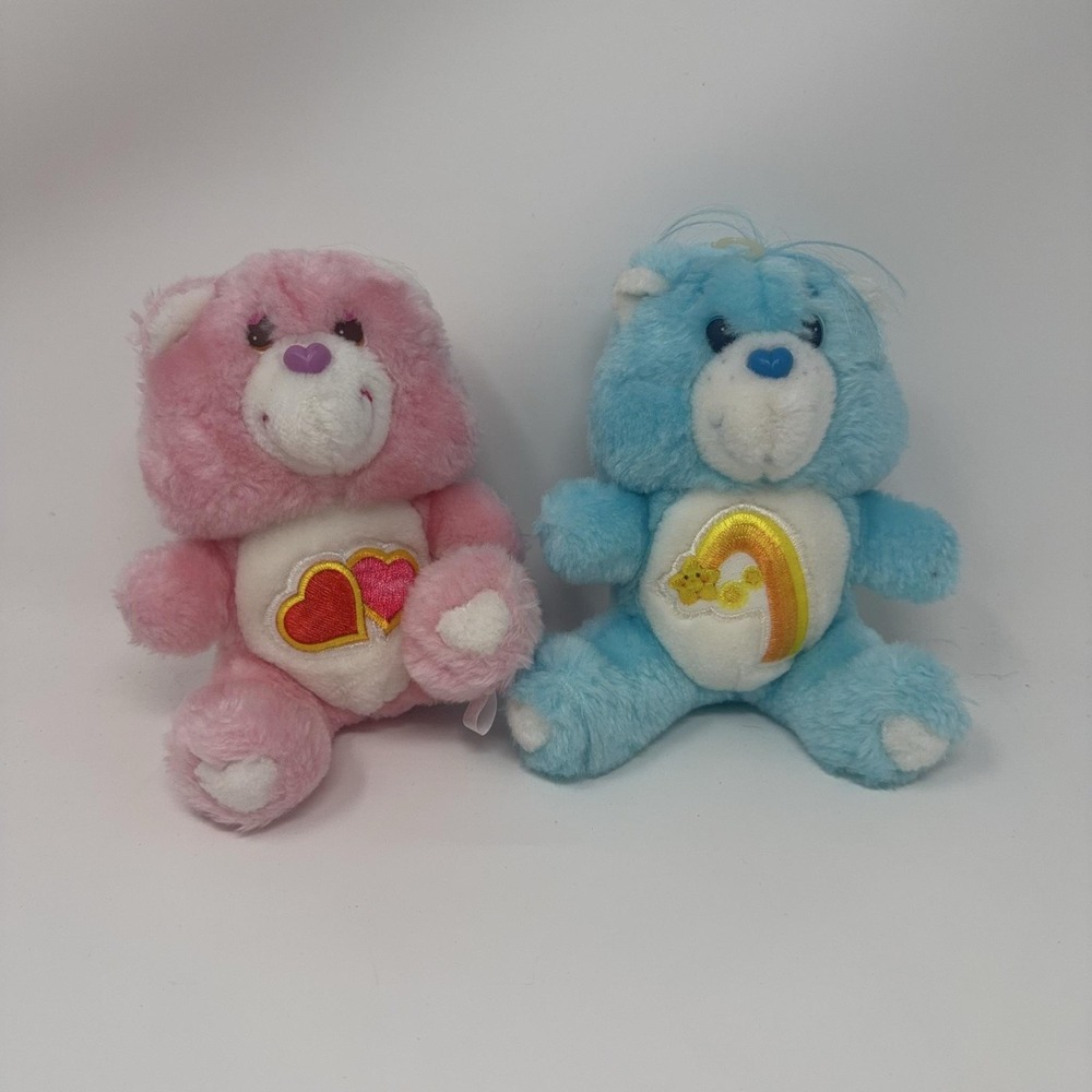 Vintage Care Bears 1983 Love-A-Lot & Wish Bear Plush Stuffed Toy Lot 6 Inc